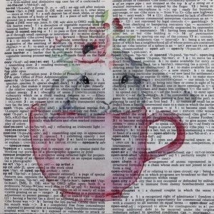 Dictionary Art Print Bunny Rabbit in Teacup Tea Cup Easter, Vintage Art Print